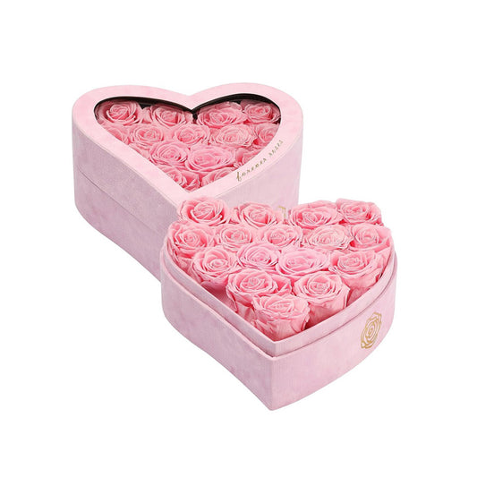 Elegant Heart-Shaped Box with Preserved Pink Roses – Lasts Years 16 Roses Sweet pink