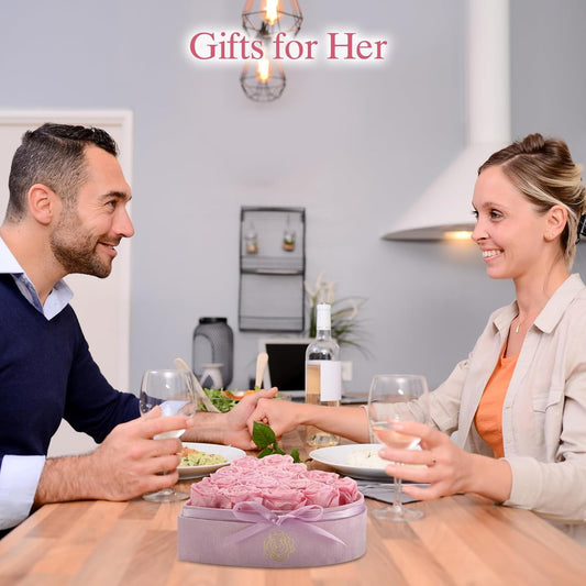 Elegant Heart-Shaped Box with Preserved Pink Roses – Lasts Years 16 Roses Sweet pink