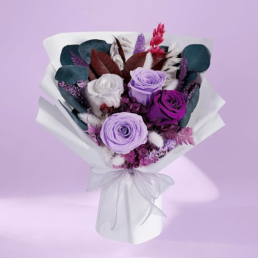 Elegant Preserved Roses Bouquet – Perfect Gift for Her Purple