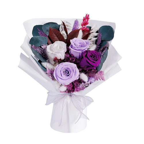 Elegant Preserved Roses Bouquet – Perfect Gift for Her Purple