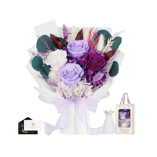 Luxurious Forever Roses with Vase – Long-Lasting Gift for Her Purple