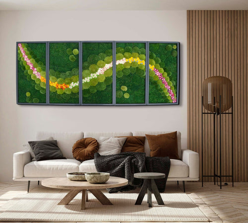 Moss Wall Art – Large Framed Preserved Plant Panel 39''x19'' Black Frame